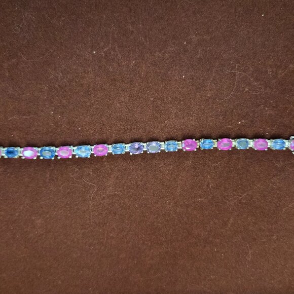 Sterling Silver Multi Color Tennis Bracelet 7 1/2
